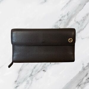 GUCCI Authentic Conserved Genus Interlocking G Calf Leather Full Zip Wallet